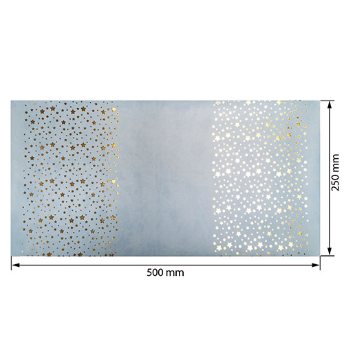 Piece of PU leather for bookbinding with gold pattern Golden Stars Blue, 50cm x 25cm - foto 0