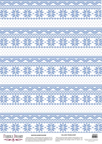 Arkusz kalki z nadrukiem, Deco Vellum, format A3 (11,7" х 16,5"), "Niebieski haft na białym tle" - Fabrika Decoru