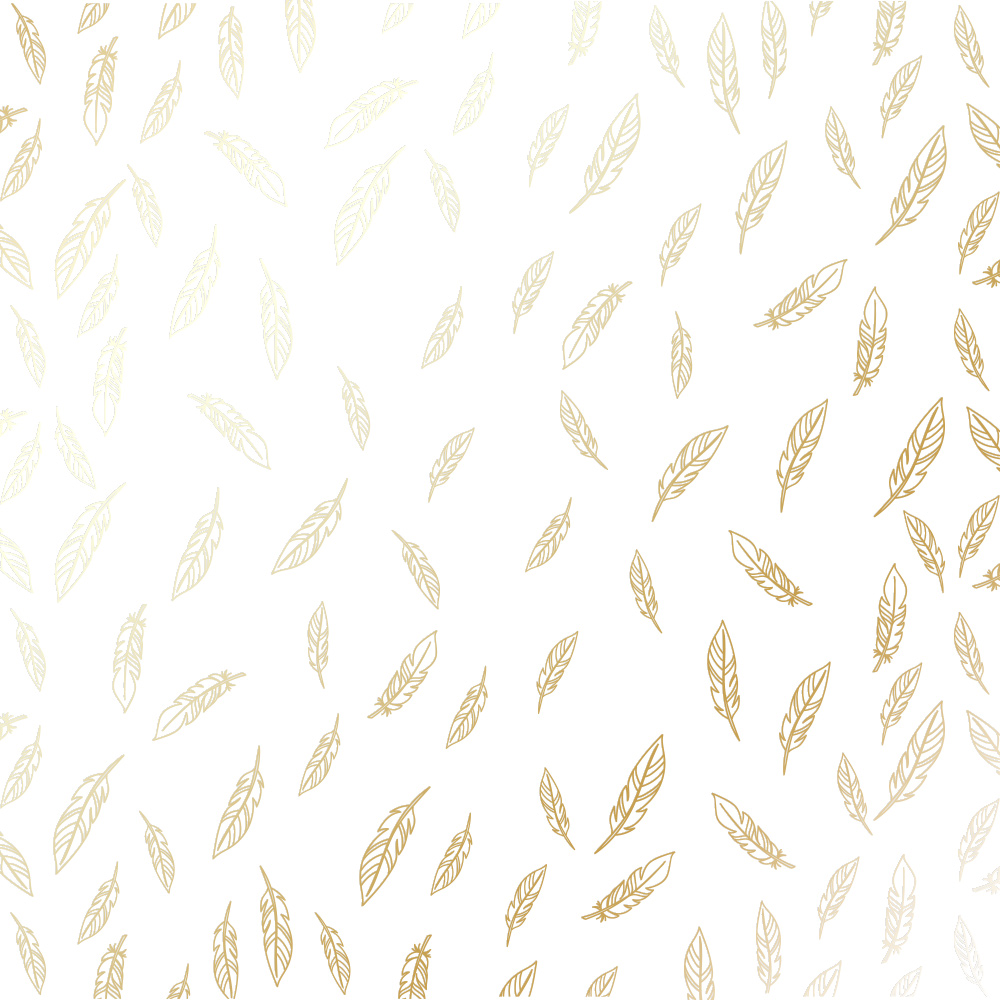 Sheet of single-sided paper with gold foil embossing, pattern Golden Feather White, 12"x12"
