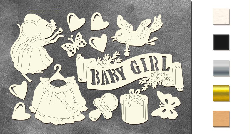 Chipboard embellishments set, My little mousy girl #616