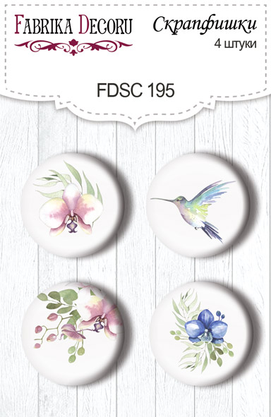 Set mit 4 Flair-Knöpfen zum Scrapbooking "Tender orchid" #195 - Fabrika Decoru