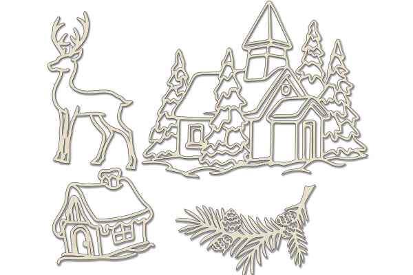 Chipboard embellishments set, Christmas landscape   #636