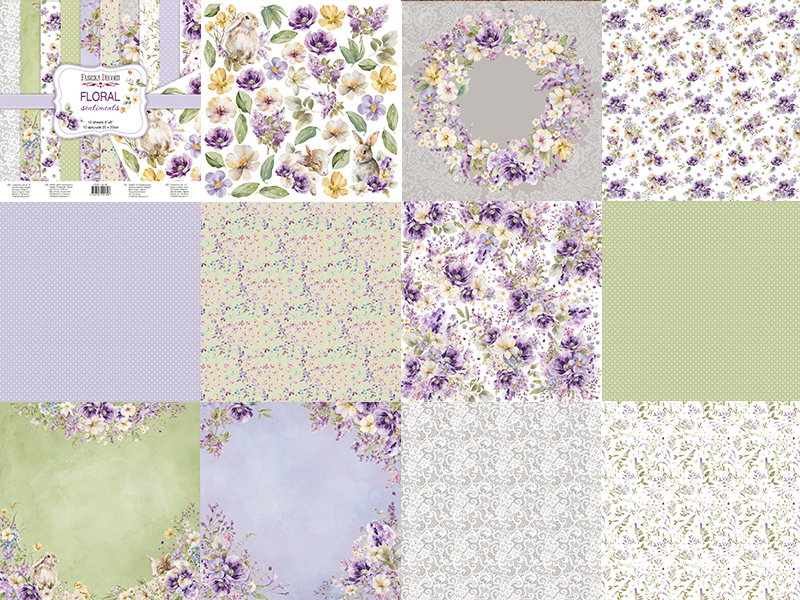 Double-sided scrapbooking paper set Floral sentiments, 8"x8", 10 sheets - foto 0