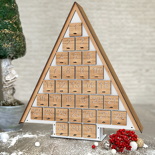 Advent calendar for 31 days in Nordic style, White - Kraft Oak, assembled - foto 0