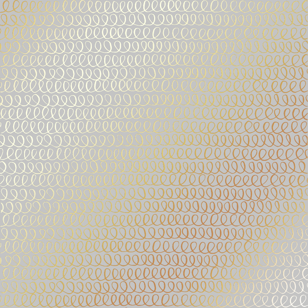 Sheet of single-sided paper with gold foil embossing, pattern Golden Loops Gray, 12"x12"