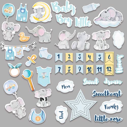 Set of die cuts My cute Baby elephant boy, 44 pcs - foto 1