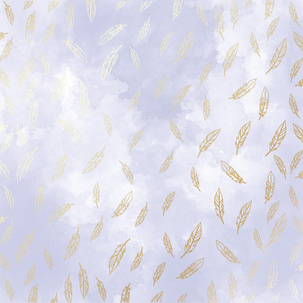 лист односторонней бумаги с фольгированием, дизайн golden feather, lilac watercolor, 30,5см х 30,5см