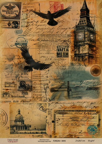 декупажная карта на крафт бумаге 21x29,7см, "travels", #0095 фабрика декору
