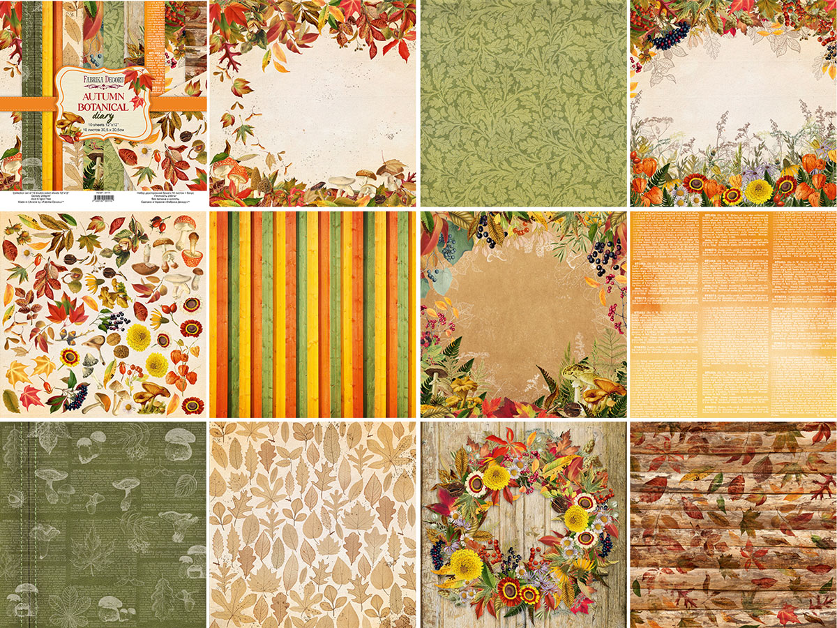 Doppelseitiges Scrapbooking-Papierset Botanisches Herbsttagebuch, 20 cm x 20 cm, 10 Blätter - foto 0  - Fabrika Decoru