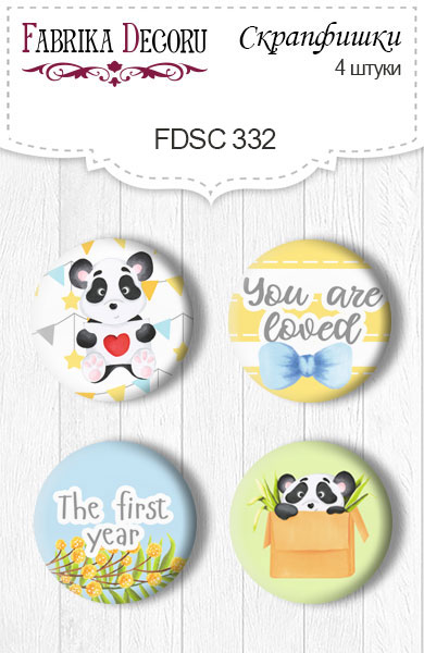 Set of 4pcs flair buttons for scrabooking "My little panda boy" EN #332