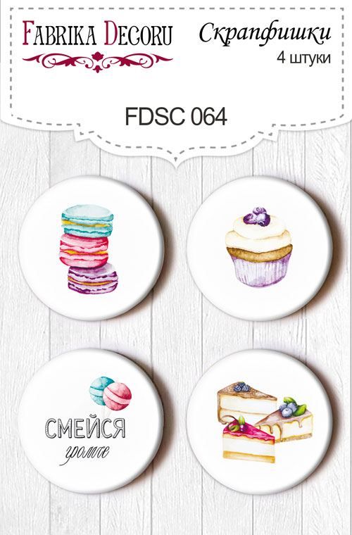 Set mit 4 Flair-Buttons für Scrapbooking #064 - Fabrika Decoru