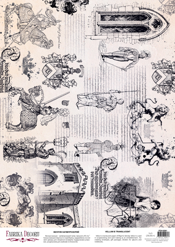 Arkusz kalki z nadrukiem, Deco Vellum, format A3 (11,7" х 16,5"), "Vintage Knightly romance" - Fabrika Decoru