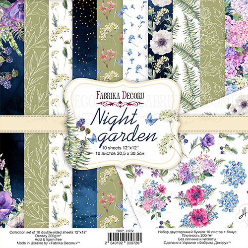 Doppelseitig Scrapbooking Papiere Satz Nachtgarten, 30.5 cm x 30.5cm, 10 Blätter - Fabrika Decoru