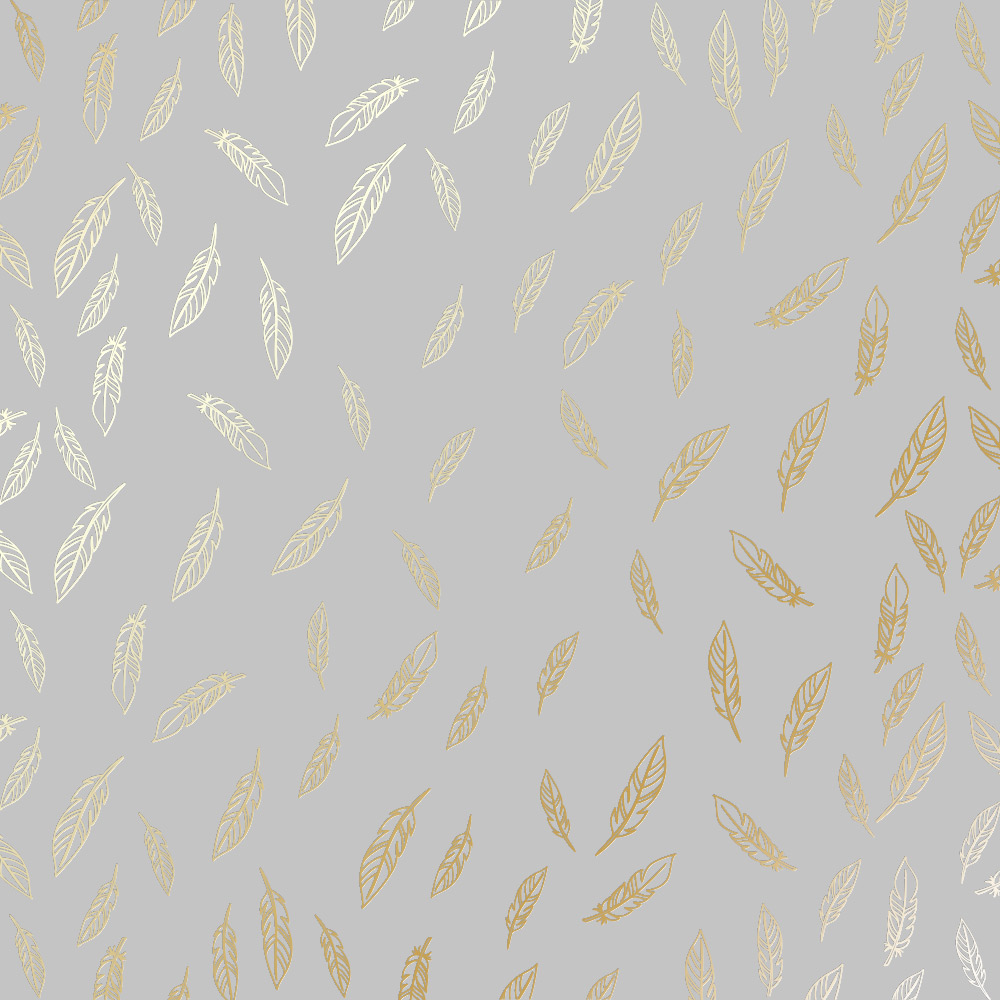 Blatt aus einseitigem Papier mit Goldfolienprägung, Muster Golden Feather Grey, 12"x12" - Fabrika Decoru