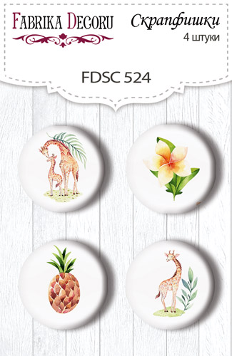 Set mit 4 Flair-Buttons zum Scrapbooking von Safari für Kinder #524 - Fabrika Decoru