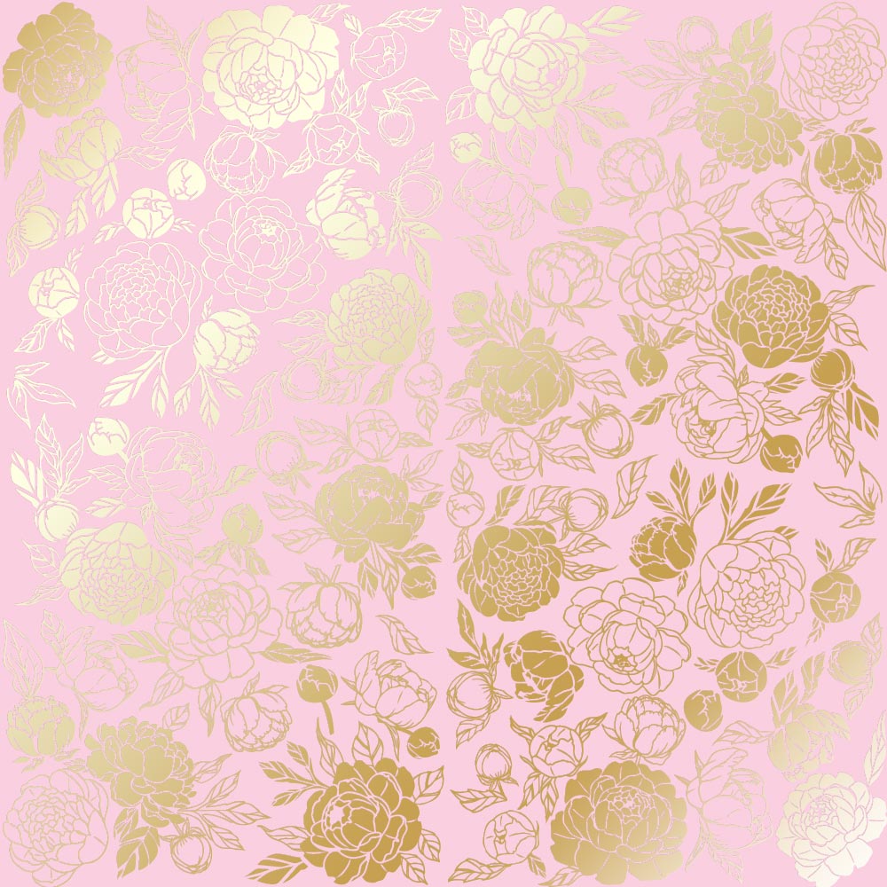 Sheet of single-sided paper with gold foil embossing, pattern "Golden Peony Passion Pink"