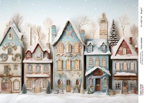 Decoupage card «Christmas houses-019» #000869, 21cm x 29,7cm