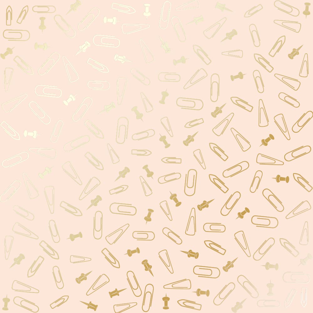 Arkusz papieru jednostronnego wytłaczanego złotą folią, wzór Złote szpilki i spinacze, kolor Beżowy 30,5x30,5cm  - Fabrika Decoru
