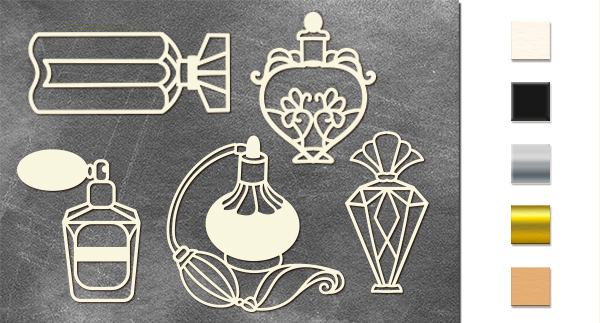 Chipboard embellishments set, Vintage perfume bottles #584