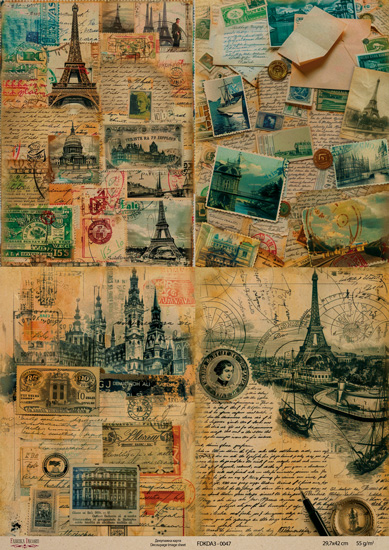 декупажная карта на крафт бумаге 29,7x42 см, "париж, париж", #0047 фабрика декору