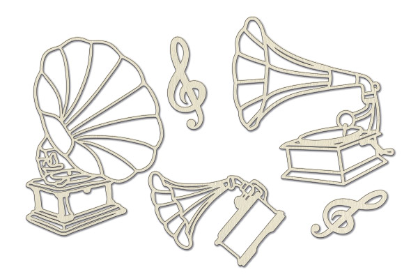 Chipboard embellishments set, Gramophone  #667