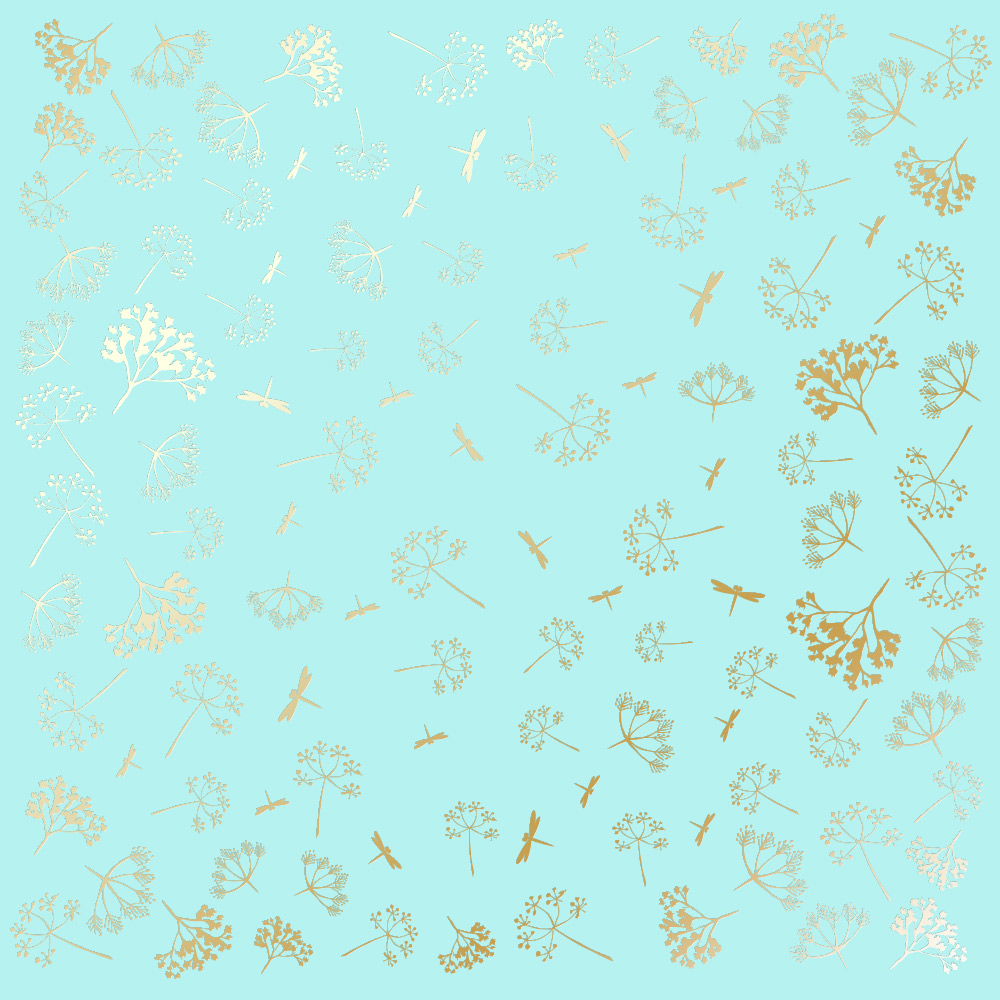 Blatt aus einseitigem Papier mit Goldfolienprägung, Muster Golden Dill Turquoise, 12"x12" - Fabrika Decoru