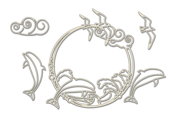 Chipboard embellishments set, "Frame with dolphin" #384