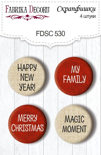 Set of 4pcs flair buttons for scrabooking Winter botanical diary #530