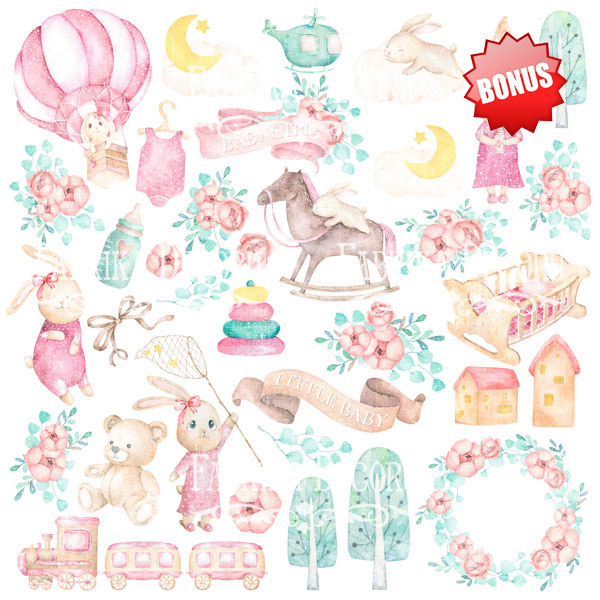 Doppelseitig Scrapbooking Papiere Satz Dreamy Baby Girl, 30.5 cm x 30.5cm, 10 Blätter - foto 11  - Fabrika Decoru