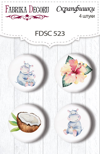 Set mit 4 Flair-Buttons zum Scrapbooking von Safari für Kinder #523 - Fabrika Decoru