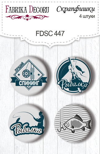 Set mit 4 Flair-Buttons zum Scrapbooking von Fishing RU #447 - Fabrika Decoru