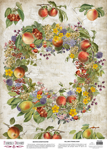 deco vellum colored sheet botany summer fruit wreath, a3 (11,7" х 16,5")