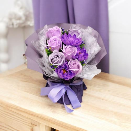 Bouquet of chrysanthemums and purple roses “Purple chic” - foto 2