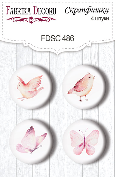 Set mit 4 Flair-Buttons zum Scrapbooking. Lustiges Fuchsmädchen #486 - Fabrika Decoru