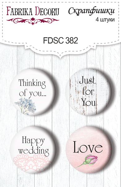 Set mit 4 Flair-Knöpfen für Scrapbooking Shabby Love EN #382 - Fabrika Decoru