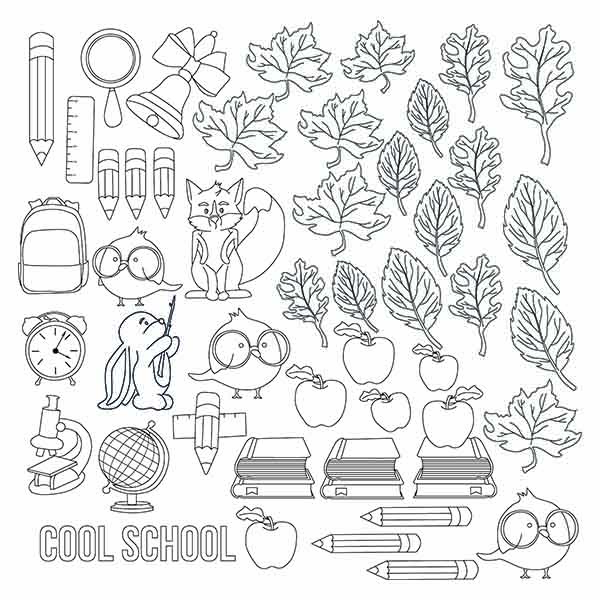 Blatt Papier 12"x12" zum Ausmalen mit Markern, Coole Schule - Fabrika Decoru