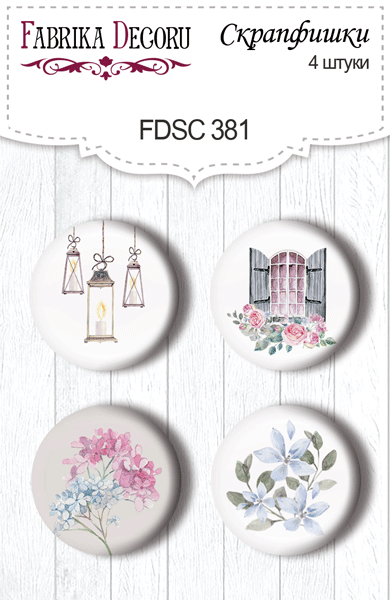 4er-Set Flair-Buttons für Scrapbooking Shabby Love 1 #381 - Fabrika Decoru