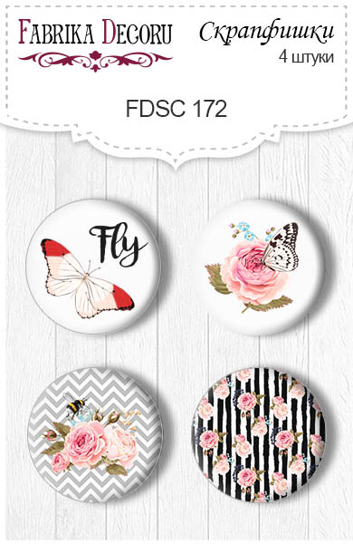 Set mit 4 Flair-Buttons zum Scrapbooking von "Sensual Love 1" #172 - Fabrika Decoru