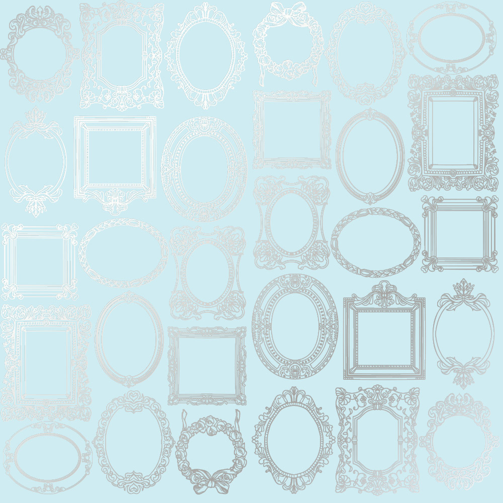 Einseitig bedrucktes Blatt Papier mit Silberfolie, Muster Silberrahmen Blau 30,5 x 30,5 cm - Fabrika Decoru