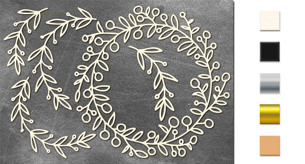 Chipboard embellishments set, Frame from twigs with berries  #632