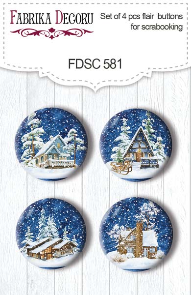 Set mit 4 Flair-Buttons für Scrapbooking Country Winter #581 - Fabrika Decoru