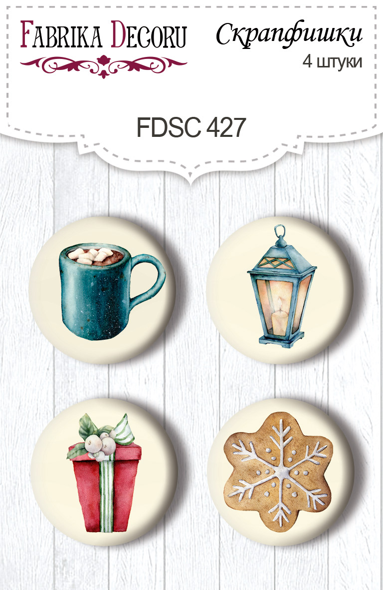 Set mit 4 Stk. Flair-Buttons zum Scrapbooking Unsere warme Weihnacht #427 - Fabrika Decoru