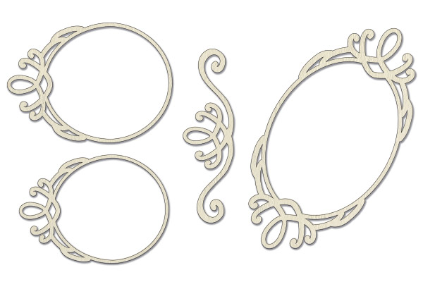 Chipboard embellishments set, Oval frames with monograms 2 #514