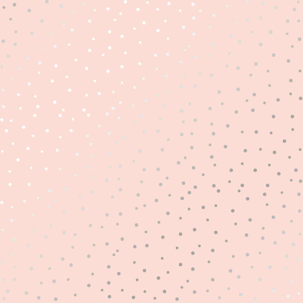 Sheet of single-sided paper embossed with silver foil, pattern Silver Drops Peach 12"x12" 