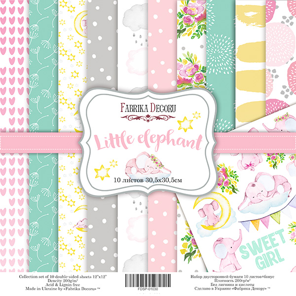 Doppelseitig Scrapbooking Papiere Satz Kleiner Elefant, 12"x12 10 Blatt - Fabrika Decoru