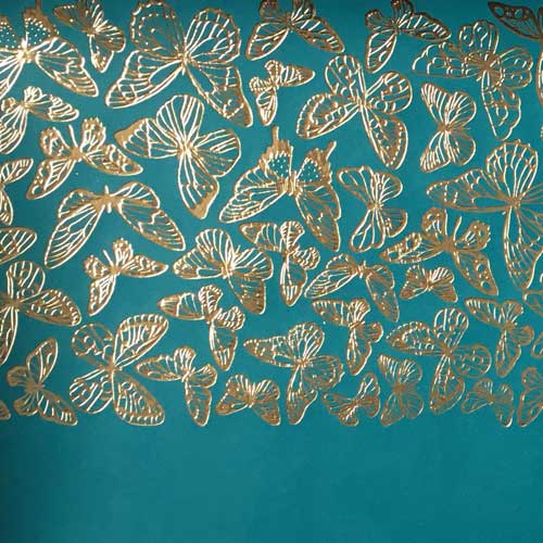 Відріз шкірзаму з тисненням золотою фольгою, дизайн Golden Butterflies Turquoise, 50см х 25см - фото 1