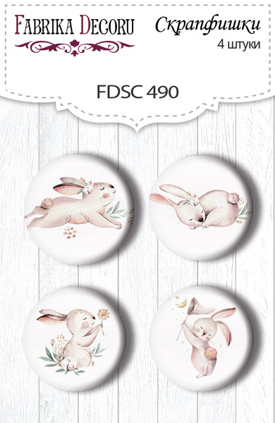 4er-Set Flair-Buttons zum Scrapbooking Sweet Bunny #490 - Fabrika Decoru