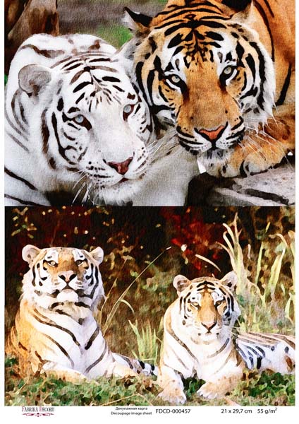 декупажная карта  тигры, акварель #0457 21x29,7 см фабрика декору