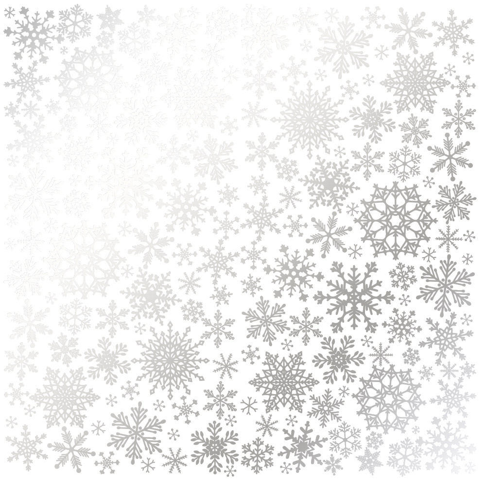 Einseitig bedrucktes Blatt Papier mit Silberfolie, Muster Silberne Schneeflocken, Weiß, 30,5 x 30,5 cm - Fabrika Decoru