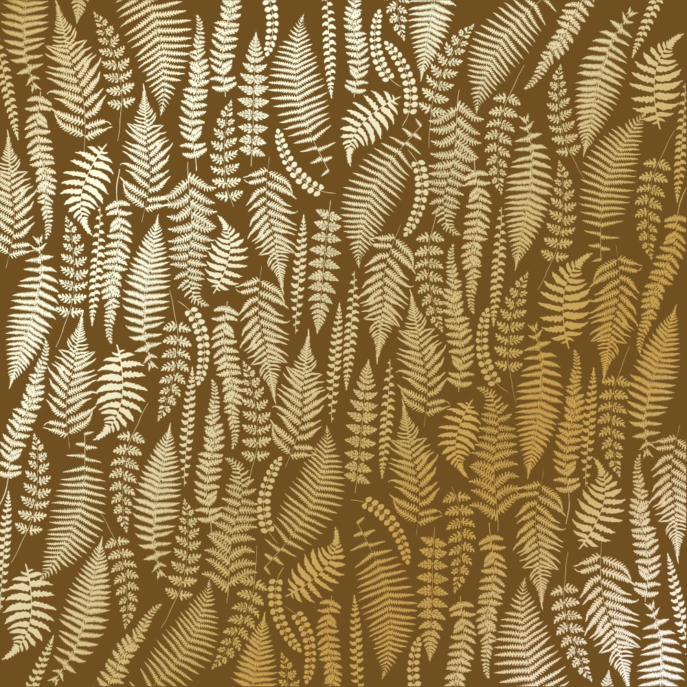 Sheet of single-sided paper with gold foil embossing, pattern Golden Fern, color Milk chocolate
